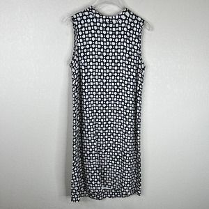 Max Mara Shift Dress Sz US 2 White/Navy Sleeveless‎ Geometric Knee Length Mod